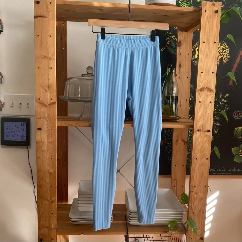 ALO Yoga Light Blue Ribbed High-Waist 7/8 Blissful Legging XXS
